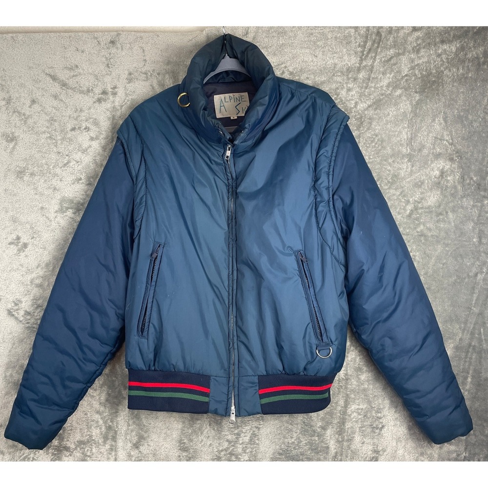 Vtg Alpine Ski Mens Nylon Jacket‎ XL Blue Removable Sleeves Retro 80s 90s Coat